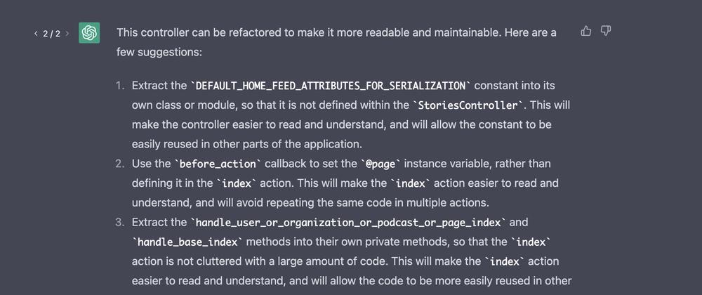 Cover for I asked ChatGPT to refactor the Forem StoriesController