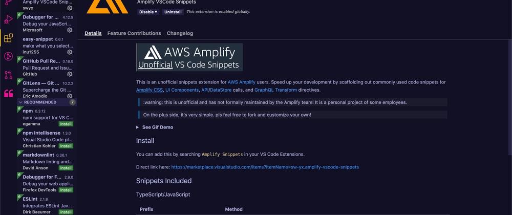 Cover for Unofficial VS Code Snippets for AWS Amplify